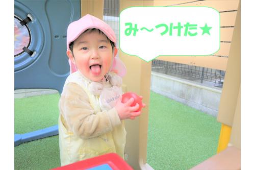 ボールを持ったまま遊具へトコトコ…<br><br><span style='color:#00ffff;'>「はいどーぞ!」</span><span style='font-size:1.2em;'></span>とお店屋さんごっこも始まりました!<br><br>ありがとうと受け取ると<span style='color:#05ff82;'>「こちらこそ」</span><span style='font-size:1.2em;'></span>というようにぺこっとお辞儀をしてくれ、やりとりも楽しんでくれるようになってきていますね<span style='color:#ff7f00;'>‼</span><br><br>最後は<span style='color:#ff007f;'>大きなボール</span><span style='font-size:1.2em;'></span>も登場!<br><br>ころころ転がっていくボールを<span style='color:#ff00ff;'>「まてまて~!」</span><span style='font-size:1.2em;'></span>と追いかけたり<span style='color:#7f00ff;'>「ぱーんち!」</span><span style='font-size:1.2em;'></span>とたのしみました。<br><br><br>また次回もお楽しみに<span style='color:#ff0000;'>♪</span>