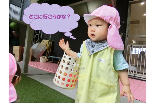 お気に入りのかごに<span style='color:#0000ff;'>ボール</span>を入れてお買い物ごっこをして<br><br><span style='color:#ff007f;'>お家</span>の遊具から<span style='color:#ff00ff;'>ばぁ♪</span>と顔を出したり<br><br>かくれんぼや、<span style='color:#7f00ff;'>追いかけっこ</span>をしてにこにこ<span style='color:#ff0000;'>(^^)</span>