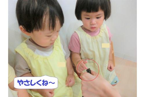 りすチーム(1歳児)は<br>恐る恐るよしよしと<br><span style='color:#ff007f;'>撫でてあげて</span>いました!<br>