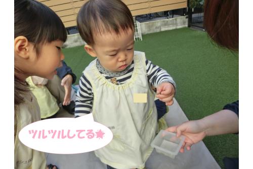 早速植えてみよう！とつまんでみると<br><span style='color:#00ff00;'>「なんかつるつる！」</span><br><span style='color:#ff007f;'>「うわぁ～むずかしいわ！」</span>と言いながらも<br>つまんで見せてくれましたよ。<br>