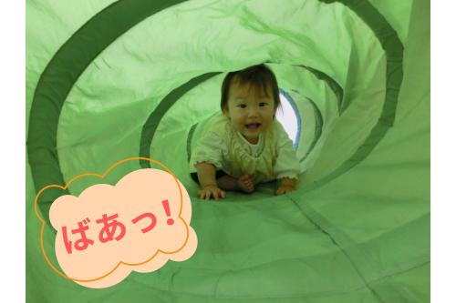 トンネルは出てくると<br><span style='color:#ff007f;'>「きゃー！」</span>と大喜びの<br>声が聞こえてきます✨<br><br>ハイハイでドンドン進み<br>振り返って<span style='color:#ff007f;'>「ばあ！」</span>と見せてくれる顔が<br>とーってもかわいいですよ<span style='color:#ff0000;'>♡</span>
